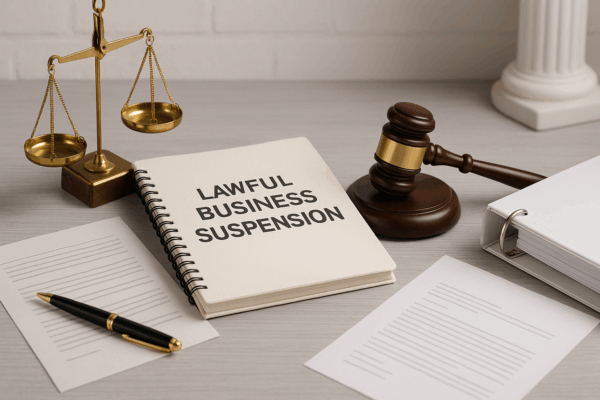 Illustration of the Business Suspension procedure in Vietnam — showing key legal steps, document preparation, and compliance process for enterprises.